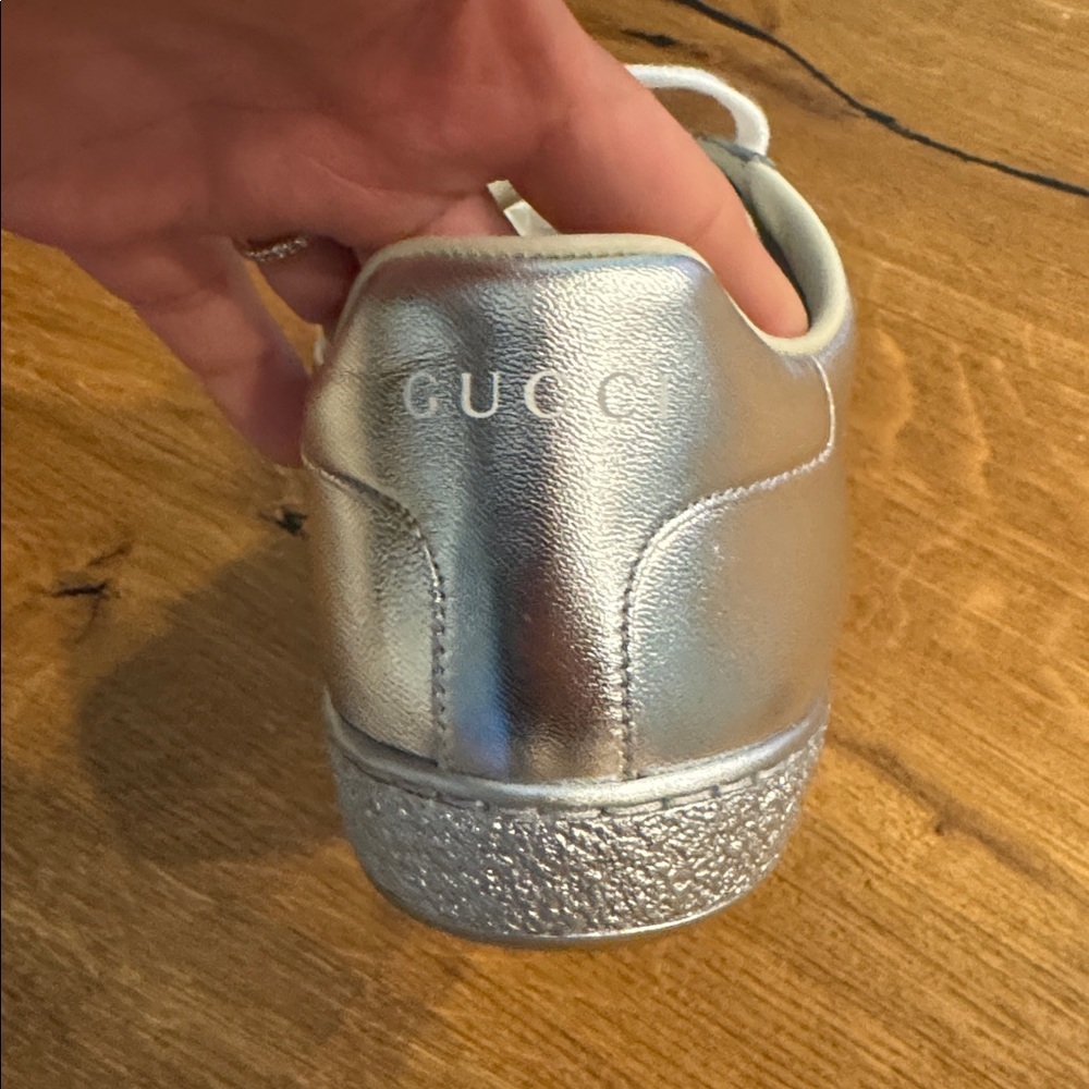 Gucci Metallic Silver Leather Sneakers BRAND NEW size 36+ - Picture 2 of 10